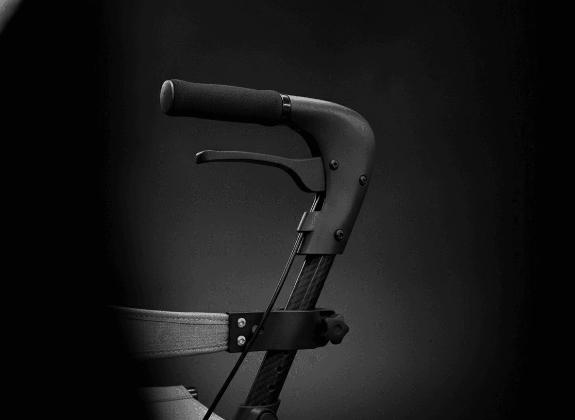 Ergonomic loop brake and wheel of the Nova Carbon rollator